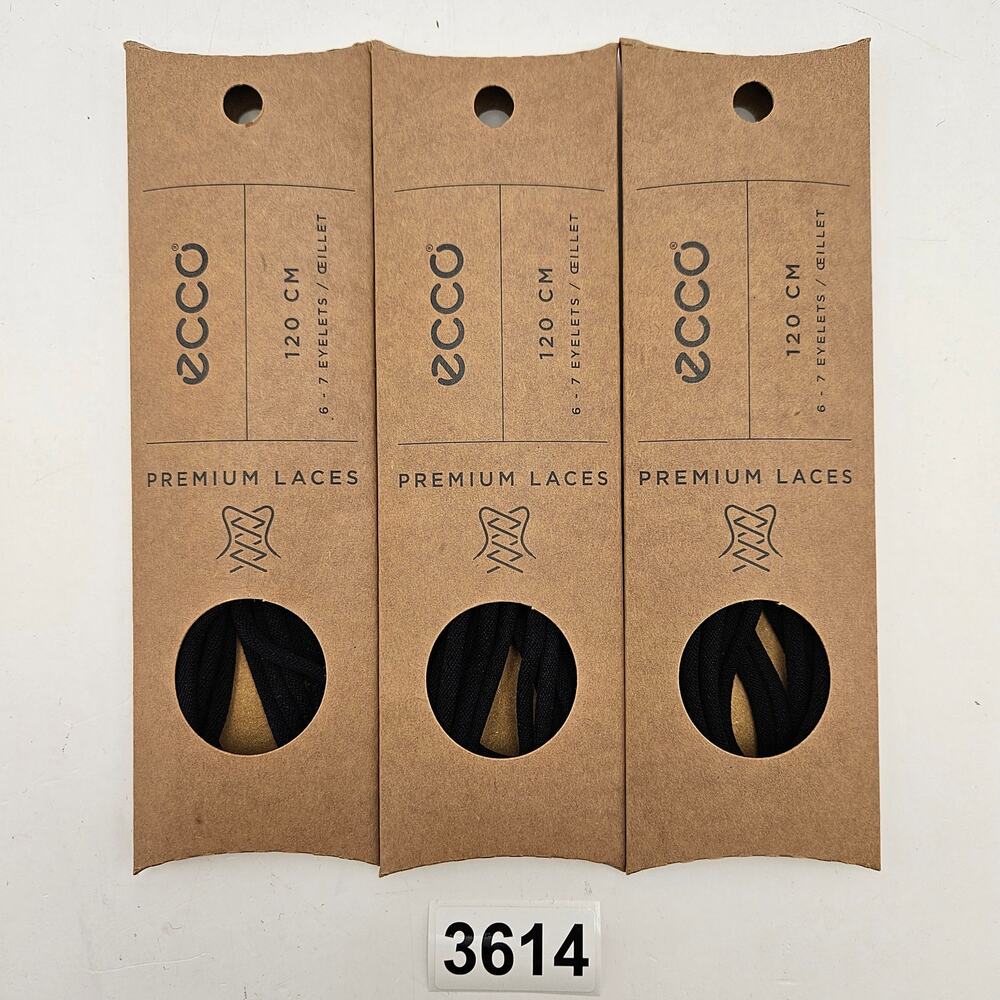 LOT OF 3 - ECCO PREMIUM LACES 120CM BLACK SPORTY ROUND LACE NIB 1X3PAIRS